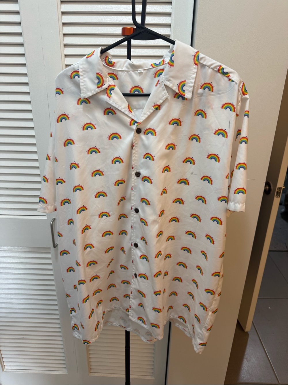 Men's White Rainbow Print Button-Up Shirt